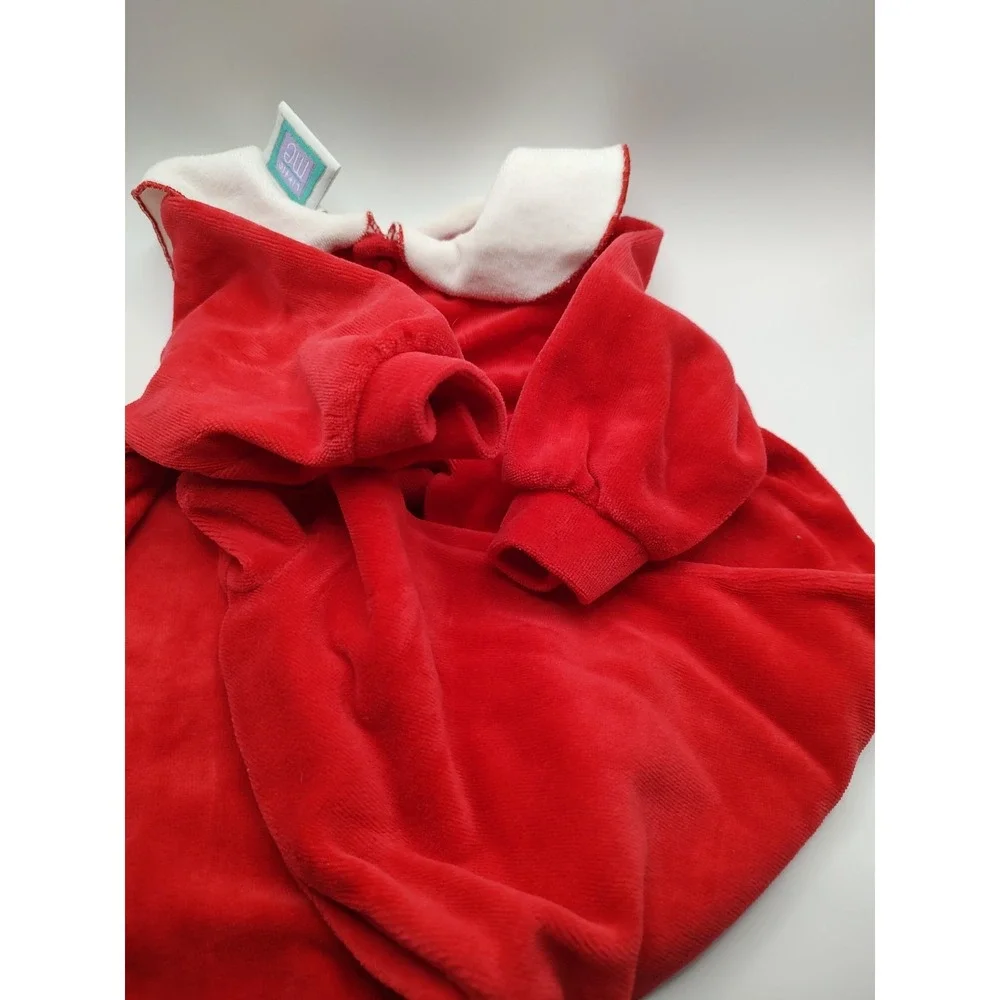 Vtg My First Christmas 9 Months Red Velour 1990s Baby Footie One Piece‎ Pajamas